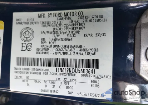 2018 Lincoln Continental Reserve из США, поврежденный, VIN 1LN6L9NC4J5603641